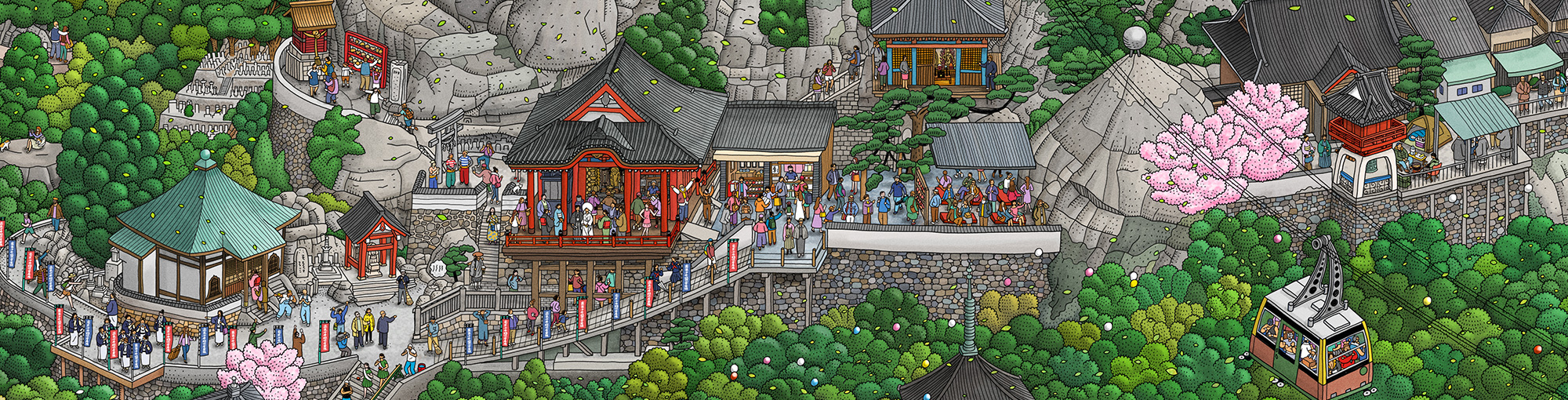 千光寺イラスト | 広島県尾道市,千光寺は歴史ある玉の岩伝説の